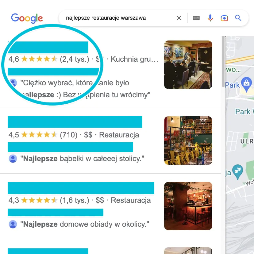 restauracje z warszawy posiadające najlepsze opinie google